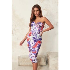 Lavish Alice Floral Strapless Bustier Dress